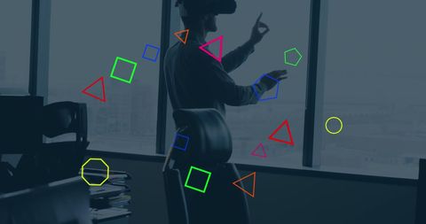 Businessman Explores VR with Geometric Shapes in Creative Office - Download Free Stock Images Pikwizard.com