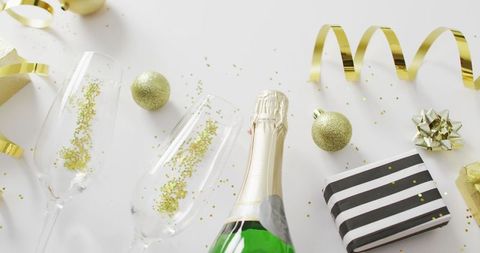 Festive New Year's Eve Celebration with Champagne and Decorations