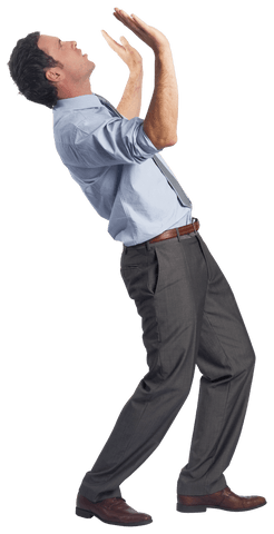 Businessman in Suit Posing with Raised Arms on Transparent Background