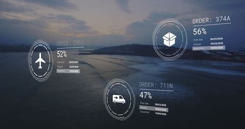 Digital data interface overlaying scenic landscape