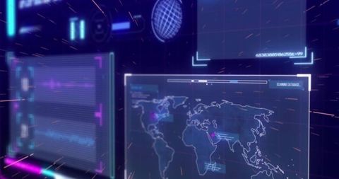 Futuristic Digital Interface Holographic Map and Globes