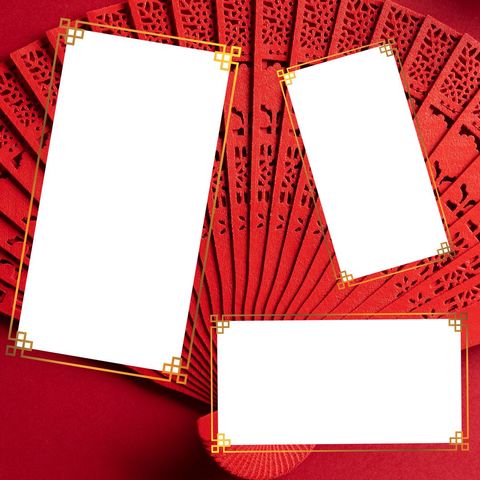 oriental social media template with red fan and gold frame - Download Free Stock Templates Pikwizard.com