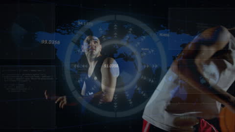 Digital Interface with Basketball Players Practicing In Dynamic Future