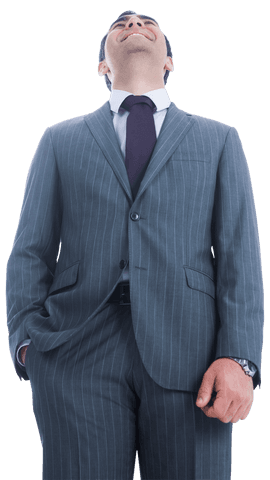 Confident Businessman in Gray Pinstripe Suit on Transparent Background
