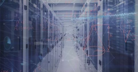 Futuristic Data Center with Complex Mathematics Overlay - Download Free Stock Images Pikwizard.com