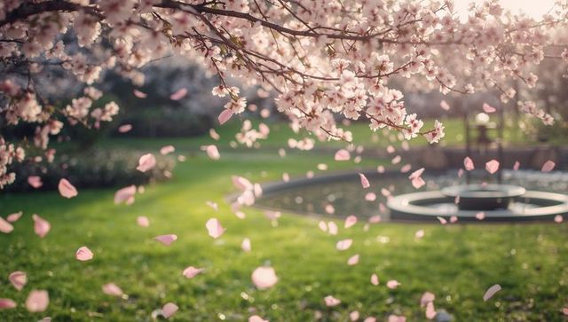 Picturesque cherry blossom in spring garden