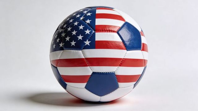 Glossy soccer ball wrapped in american flag panels, patriotic sports concept for usa fans