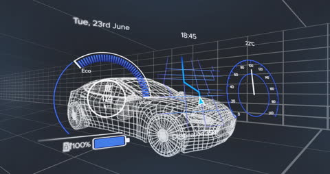 Futuristic 3D Car Hologram with Dashboard Interface