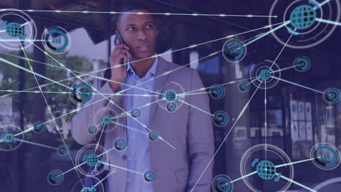 African American Businessman with Smartphone Using Digital Network Technology