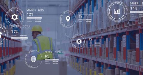 Warehouse Operations with Digital Data Overlay - Download Free Stock Images Pikwizard.com
