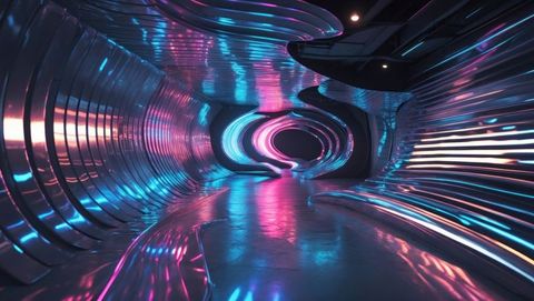 Futuristic neon corridor with striking metallic design