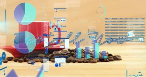 Modern workspace with coffee and digital interface