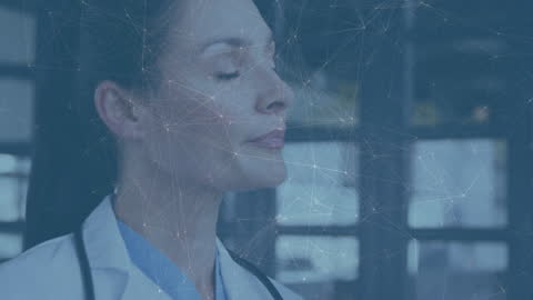 Female Doctor Connected Through Futuristic Digital Network