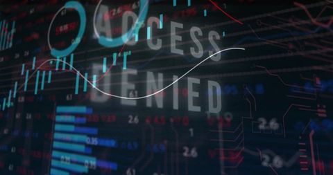 Access denied on digital panel with data and circuits overlay