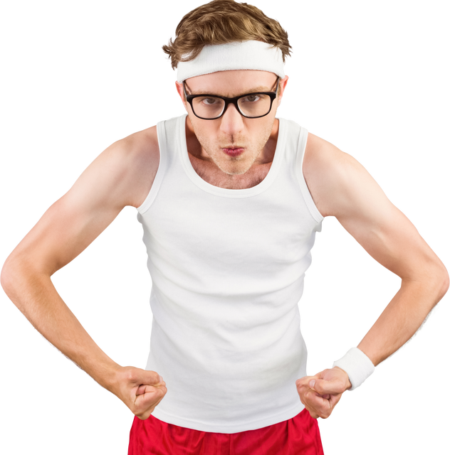 Geeky Hipster Wearing Tank Top Posing in Sportswear Isolated Transparent - Download Free Stock Videos Pikwizard.com