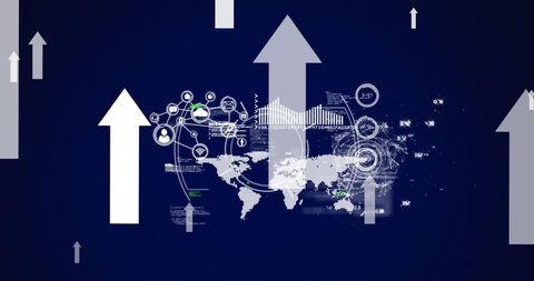 Global Data Processing with Technology Visuals and Rising Arrows - Download Free Stock Images Pikwizard.com