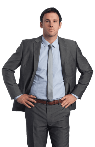 Transparent Businessman Confident Pose With Hands on Hips