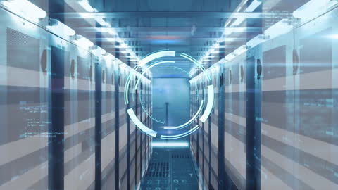 Illustrates concept of modern data storage and processing. Ideal for use in technology magazines, websites focused on data science, and promotional materials for IT services. Visualizes advanced infrastructure in data management and innovative technological environments.