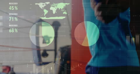 Digital Interface Overlay with People Exercising in Gym