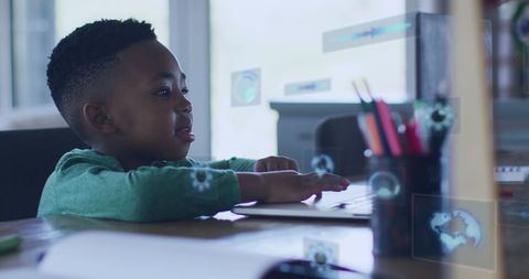 Boy Engaging in Futuristic Virtual Learning Environment - Download Free Stock Images Pikwizard.com