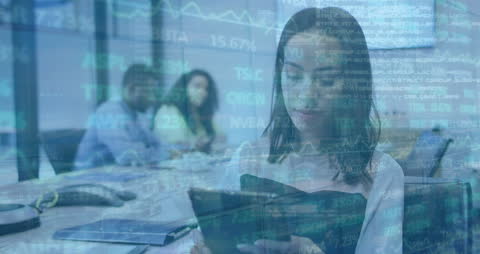 Businesswoman Analyzing Global Financial Data in Modern Office