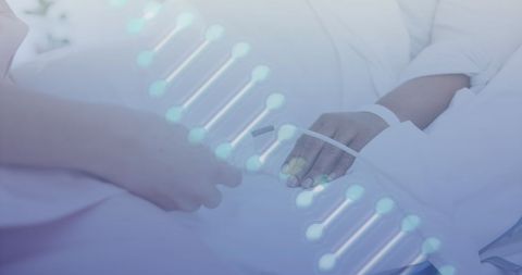 Doctor Caring for Hospitalized Patient with DNA Concept Overlay