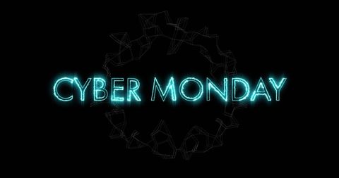 Neon Cyber Monday Concept with Spinning Digital Network