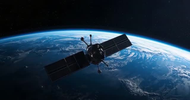 Satellite Hovering Above Earth’s Horizons Capturing Solar Energy