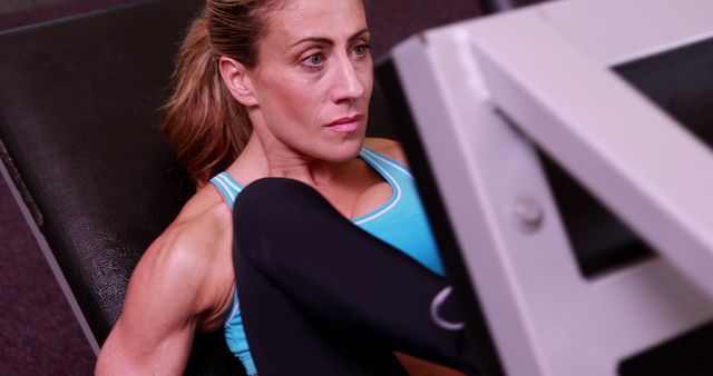 Focused Woman Performing Leg Press Exercise in Gym - Download Free Stock Images Pikwizard.com