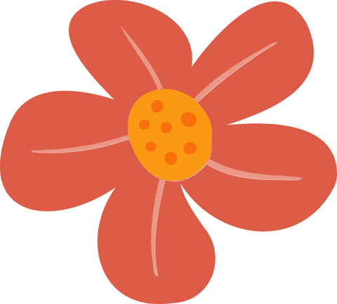 Coral-Red Petaled Flower Graphic with Transparent Background