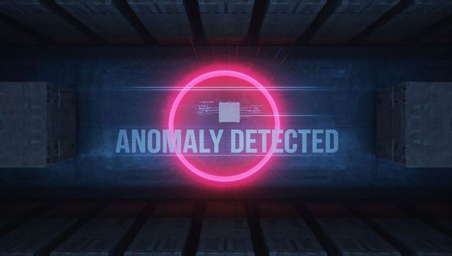 Futuristic neon glitch warning displays anomaly detected