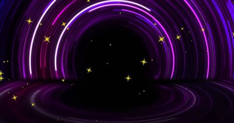 Cosmic star trails with vibrant purple light waves