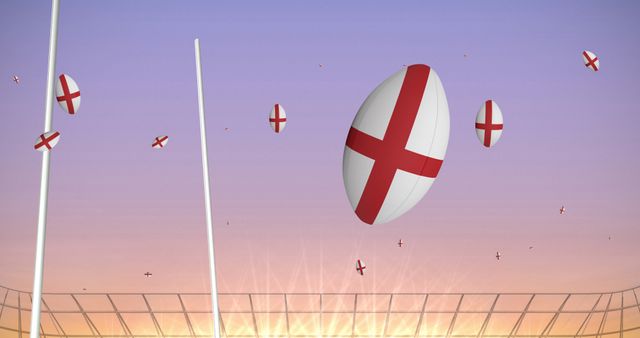 English Rugby Balls Flying in Sunset Stadium - Download Free Stock Images Pikwizard.com