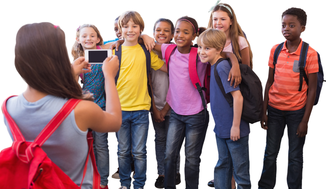 Happy Diverse Elementary School Students Group Taking Photo Transparent - Download Free Stock Videos Pikwizard.com