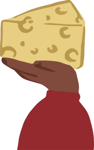 Transparent Wedge of Cheese Held by Hand in Red Sleeve