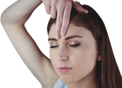 Peaceful Woman Meditating with Hand on Forehead on Transparent Background