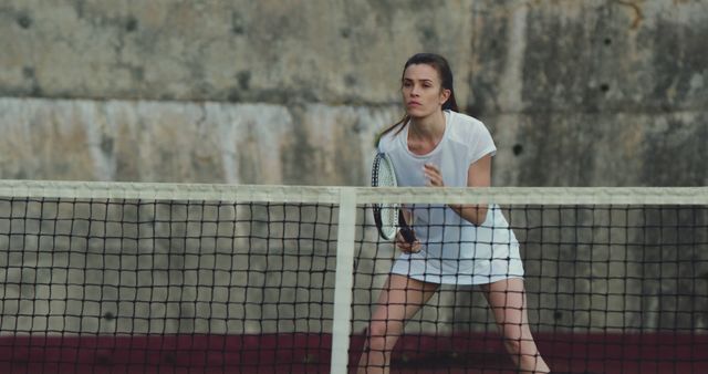 Focused Woman Playing Tennis, Ready for Shot - Download Free Stock Images Pikwizard.com