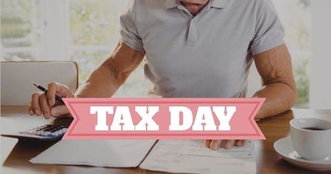 Tax Day Concept Celebrated by Man Handling Paperwork at Home Desk - Download Free Stock Images Pikwizard.com