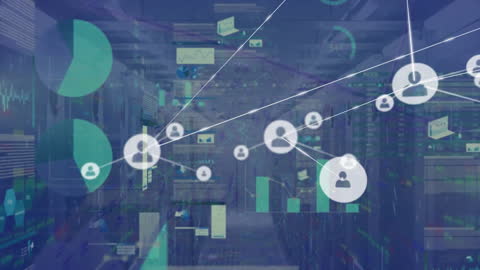 Digital Network Connections Overlaid on Server Room Visualization