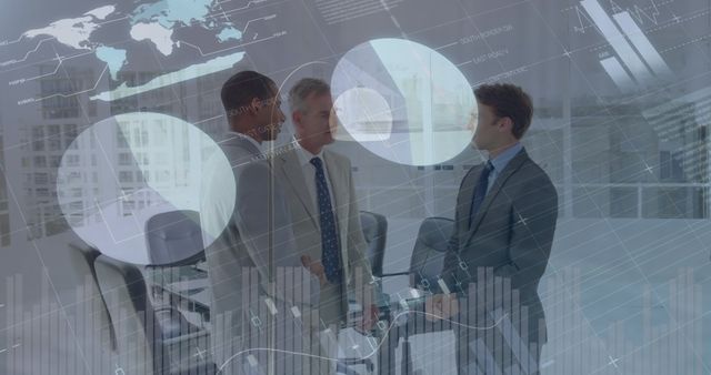 Businessmen Discussing Strategy with Digital Data Overlay in Modern Office - Download Free Stock Images Pikwizard.com