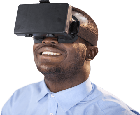 smiling man experiencing virtual reality with transparent background - Download Free Stock Videos Pikwizard.com