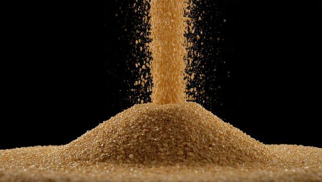 Golden granules forming shimmering mound in minimalistic style