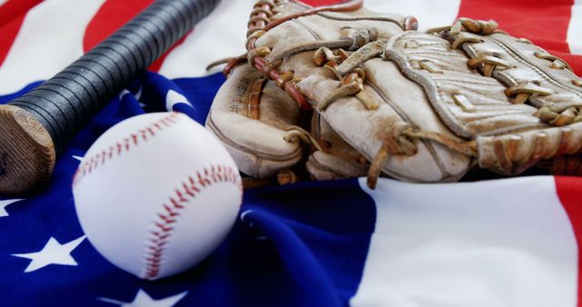 Baseball Equipment on American Flag, Patriotic Sports Concept - Download Free Stock Images Pikwizard.com