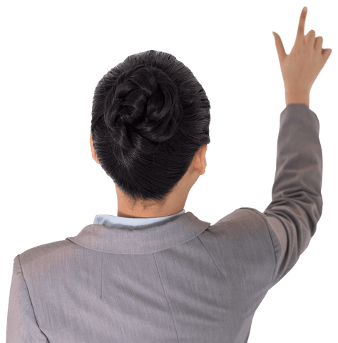 Rear View of Asian Businesswoman Pointing Transparent Background