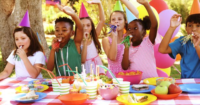 Diverse Children Celebrating Birthday Party Outdoors - Download Free Stock Images Pikwizard.com