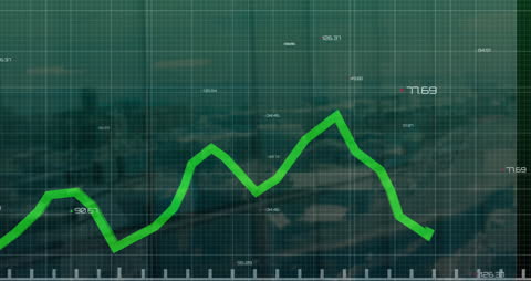 Dynamic Data Processing Animation Over Cityscape Background