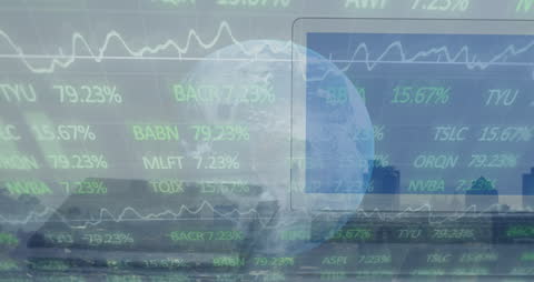 Global Economic Data Overlay with Digital Screen and Globe