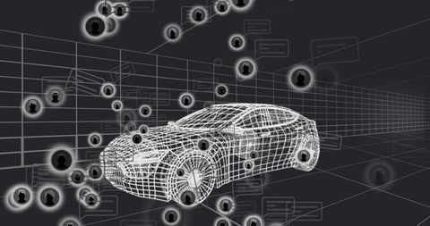 Futuristic wireframe car in digital 3d grid ignites innovation theme
