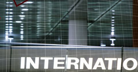 Economic crisis depicted on international airport grid