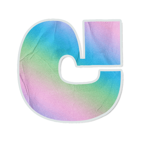 Transparent background pastel gradient g die-cut sticker floating with creased paper texture